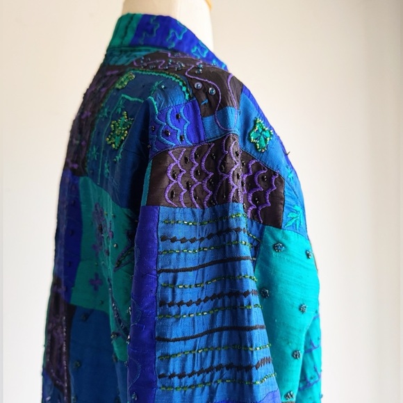 CHICO'S DESIGN Vintage Silk Patchwork Embroidered Jacket 8/M (size 1 Chico's) - Picture 5 of 8